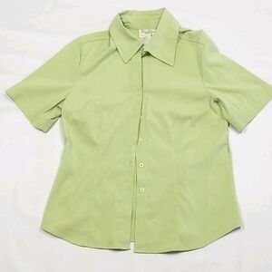🎁5/$25 Fred David Blouse Women's Size Medium Short Sleeved Green Front Button